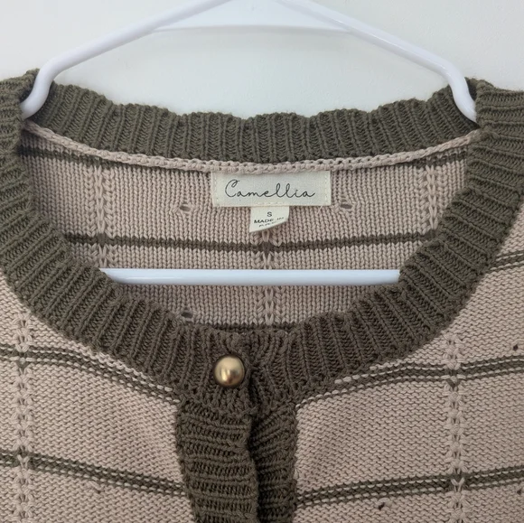 Camellia Beige and Olive Green Striped Cardigan - Picture 2 of 5